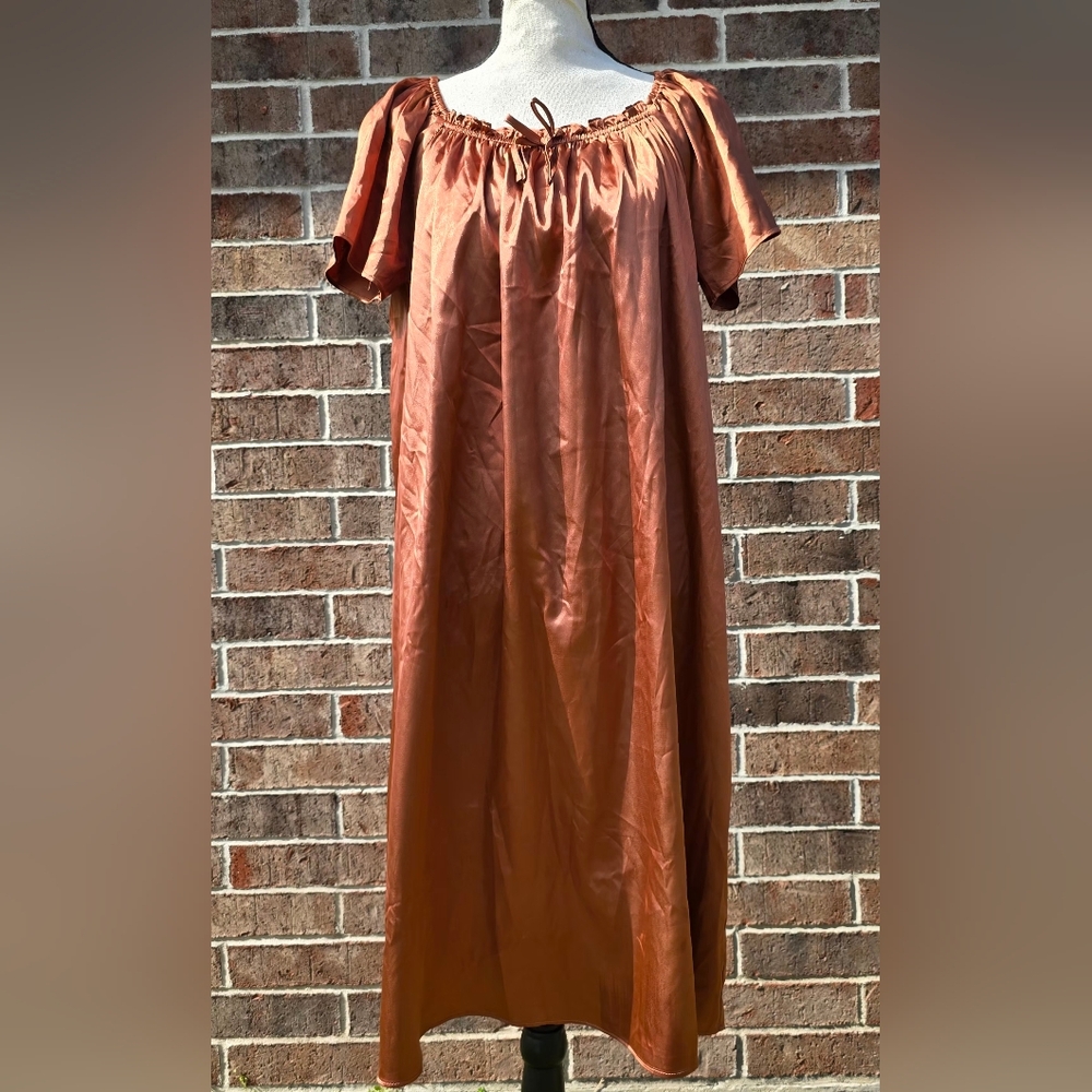 Ekouaer Copper Satin Maxi Dress Off Shoulder Boho Lounge
